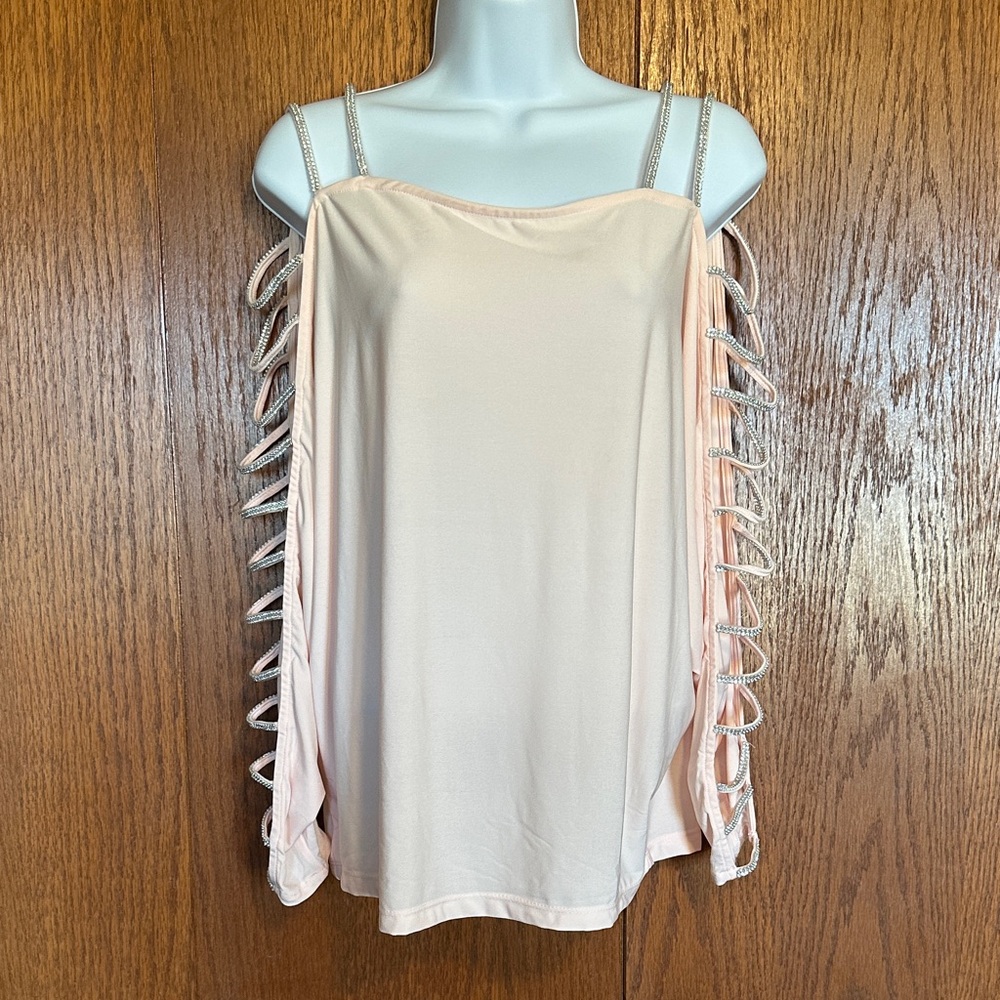 VENUS Blush Pink Cold-Shoulder Camisole with Embellished Double Straps